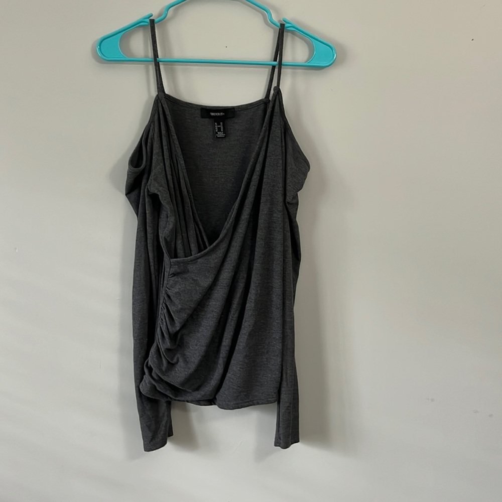 Grey ribbed long sleeve casual blouse